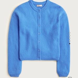 J. Crew Bright Supersoft Blue Button-Front Bubble Hem Cardigan